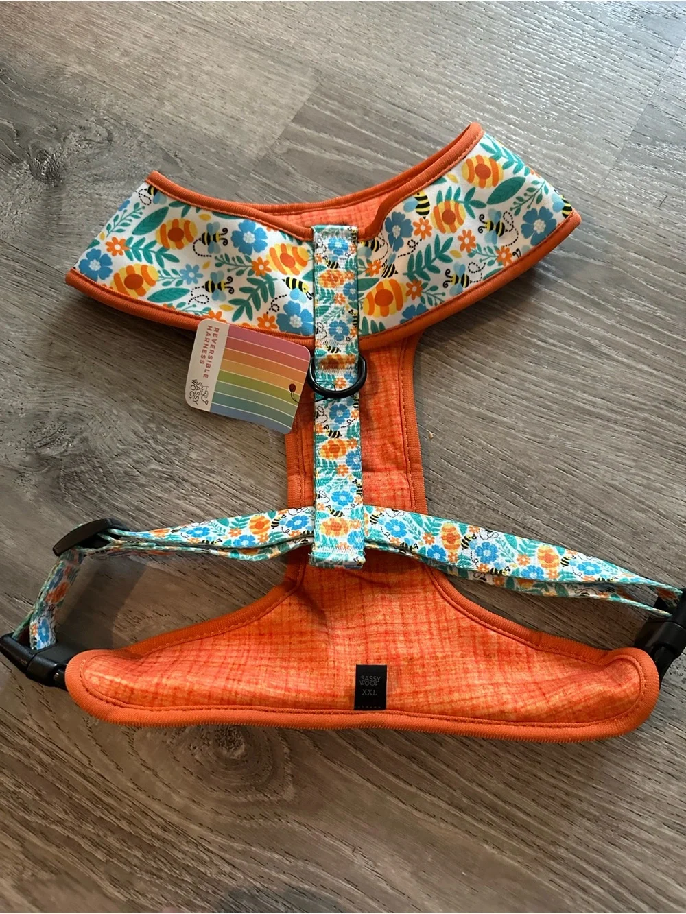 Sassy Woof Orange Floral Bee adjustable no-pull Dog Harness XXL